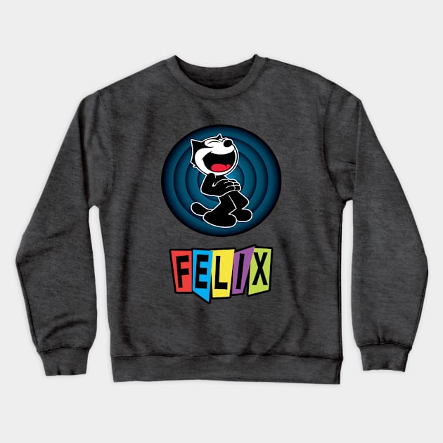 Felix the Cat Cartoon | Cat Laughing Happy Blue Vintage Retro Crewneck Sweatshirt by VogueTime